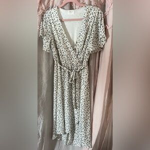 Sienna Sky Floral Wrap Dress white with blue and green details. Size Lg